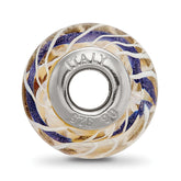 Sterling Silver Reflections White Weaved With Blue Stripe Glass Bead
